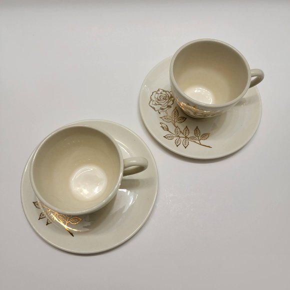 SCIO Ceramic Tea Cup Coffee Cup and Saucer Set of 2 White w Golden Rose Design - Picture 6 of 8